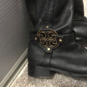 Tory Burch logo riding boots